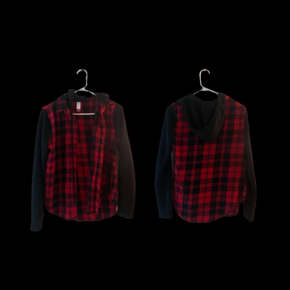 I am giving away a black and red flannel with a hoodie.